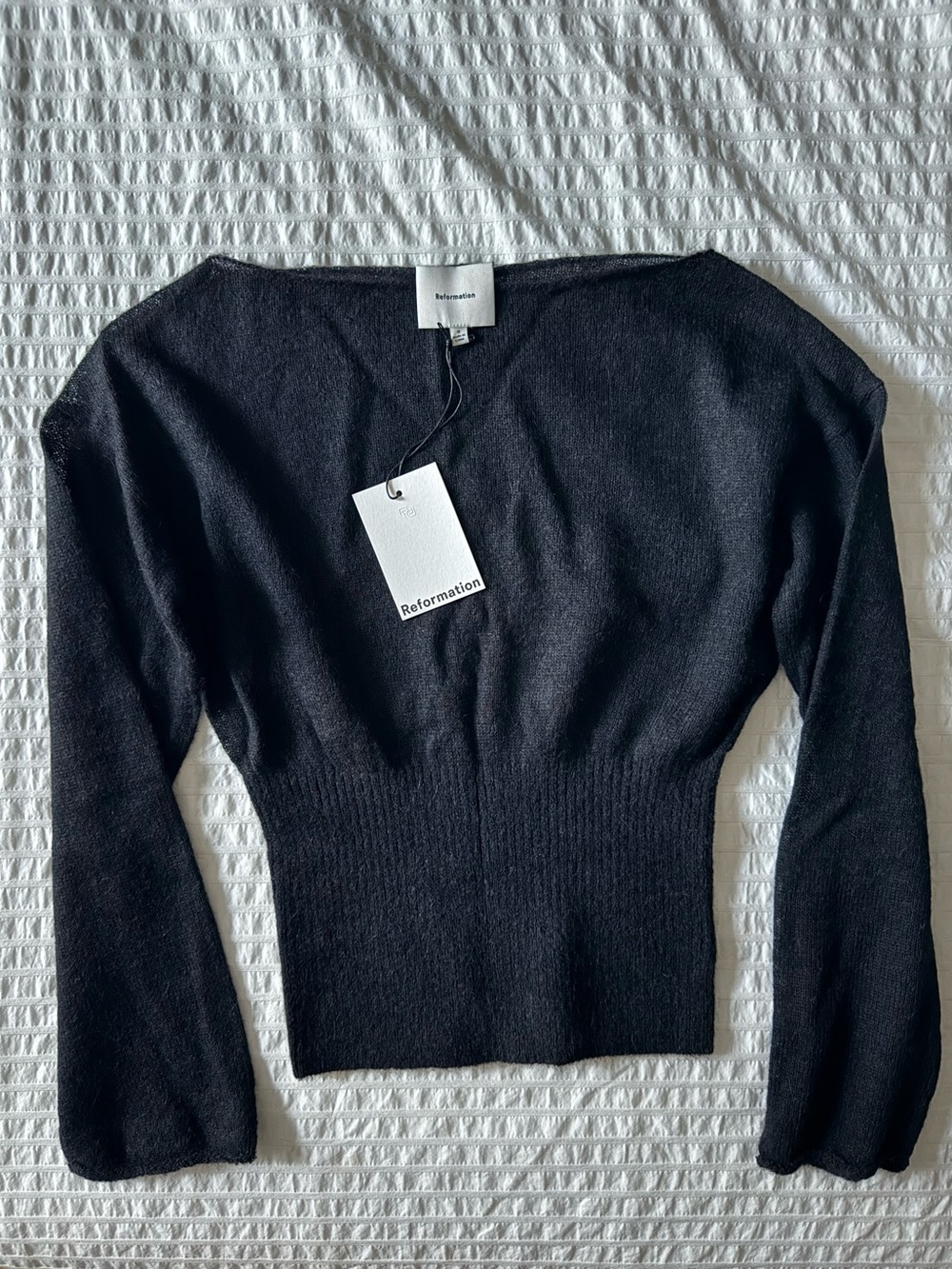 Reformation Soren Sheer Alpaca Sweater Top, Black - Picture 4 of 6